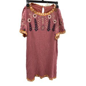 Mello Day womans coral Embroidered Rayon Bohemian Dress Size M SKU 8467